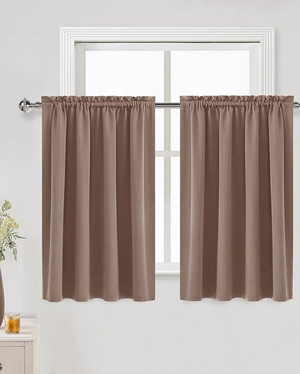 DWCN Blackout Curtains for Living Room Thermal Insulated, Energy Saving & Noise Reducing Bedroom Curtains, Khaki, W 52x L 36 Inch, Set of 2 Rod Pocket Curtain Panels