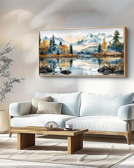 ERQINHUA Large Canvas Wall Art for Living Room Wall Decor for Bedroom Office Mural Abstract Watercolour Paint Tree Lakeside Landscapes Picture Artwork Home Decor Ready to Hang Wood Framed 24x48 In