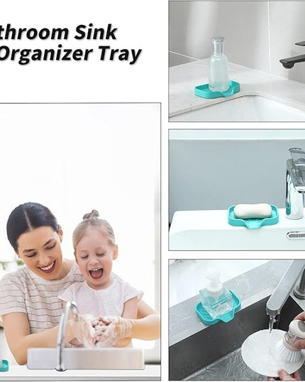 Silicone Bathroom Soap Dishes with Drain Spout-Bathroom and Kitchen Sink Organizer,Sponge Holder,Dish Soap Tray,Perfect for Dispenser,Scrubber,Bottle,Cup on Sink or Counter-Mint 4.9"×3.2"