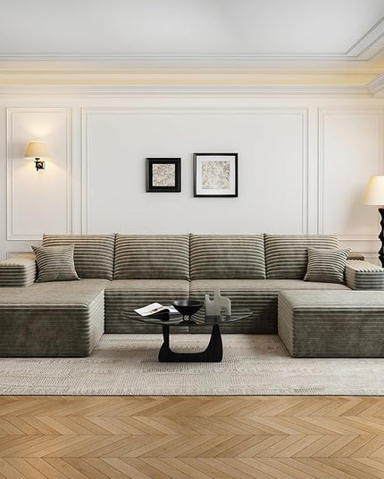 135.4" Cloud Modular Sectional Couch with 1 Ottoman,Modern Minimalist Upholstered Couches, Comfort U Shaped Sofa for Living Room,Deep Seat Corner Couch，No Assembly Required (Camel,Left Facing Chaise)