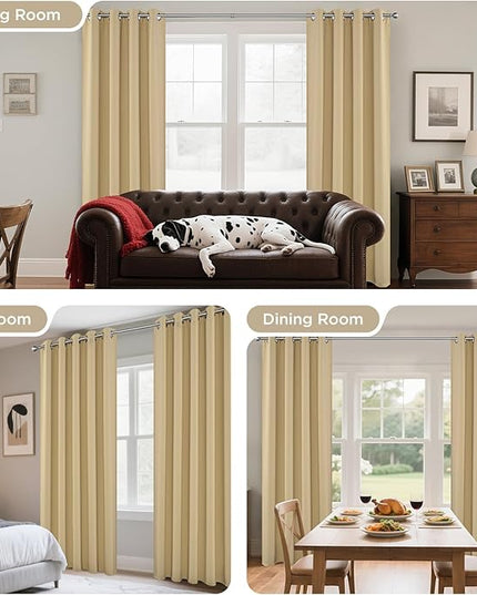 Joydeco Blackout Curtains 84 inches Long 2 Panels Set, Thermal Insulated Long Curtains & Drapes 2 Burg, Room Darkening Grommet Drapes for Bedroom Living Room Windows (W42 x L84 Inch, Beige)