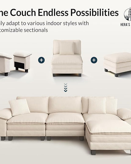 HERA'S HOUSE 88" Modular Sectional Sofa, Loveseat Couches for Living Room, Comfy Cloud Couch 2-Seater Deep Seat Sofa with Throw Pillow, Chenille Beige