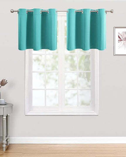 ChrisDowa Small Kitchen Valances for Windows - Grommet Short Thermal Insulated Room Darkening Window Valances Curtains for Living Room (2 Panels, Teal, 42 x 18 Inch)