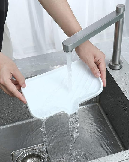 Silicone Bathroom Soap Dishes with Drain Spout-Bathroom and Kitchen Sink Organizer,Sponge Holder,Dish Soap Tray,Perfect for Dispenser,Scrubber,Bottle,Cup on Sink or Counter-White 9.6"×5.3"