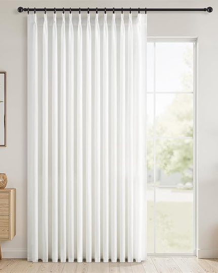 Topfinel 108 Inches Long Pinch Pleated Semi Sheer Curtains,White Linen Blended Light Filtering Window Curtains 108 Length for Living Room Bedroom Pinch Pleat Drapes with Hooks 1 Panels 72" Wx108 L