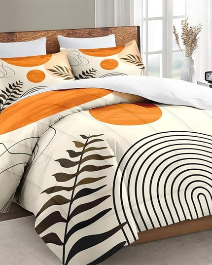 Full Size Comforter Set with 2 Pillowcases, Contemporary Mid Century Geometric 3 Pcs Bedding for Kids and Adults, Boho Rainbow Sun Soft Comforter Set for Bedroom Bed Decor