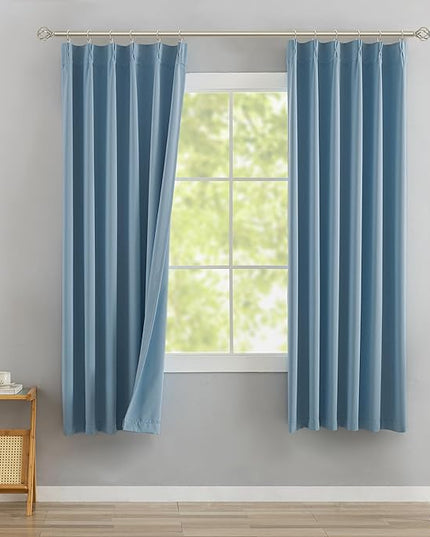 DONREN Dusty Blue Pinch Pleated Blackout Curtains with Hooks - 72 inch Length Room Darkening Thermal Insulated Window Curtain Drapes for Living Room Bedroom Set of 2 Panels 40" Wx72 L