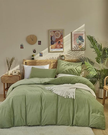 Houseri Sage Green Velvet Comforter Set Twin Girls Boys Kids Light Green Fluffy Bedding Warm Micromink Sherpa Comforters Soft Comfy Grass Green Lightweight Flannel Fuzzy Plush Dorm Bed Quilts Twin