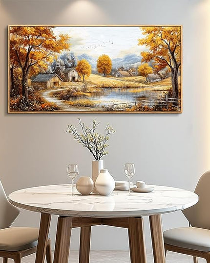 Wood Farmed Large Wall Decor For Living Room Canvas Wall Art For Office Modern Wall Decorations For Bedroom Autumn Forest Landscape Painting Farmhouse Pictures Artwork Room Home Decor 24x48 In