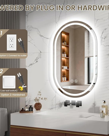 Oval LED Bathroom Vanity Mirror, 32x20 inch Mirror with Light, Smart Anti-Fog Waterproof Mirror with Memory Function Dimmable Lighted Mirror