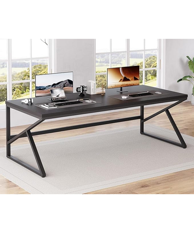 HSH Extra Long Black Computer Desk, 78 inch Large Home Office 2 person Desk, Industrial Metal Wood double Desk for Executive Work Writing Study, Modern Black Bedroom Living Room PC Laptop Gaming Table