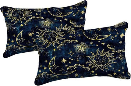 Merryword 8 Pieces Universe Bed in a Bag Sun and Moon Comforter Set Full Size Galaxy Bedding Blue Gold Moon Star Pattern Bohemian Gothic Comforter Set for Boys Girls Women