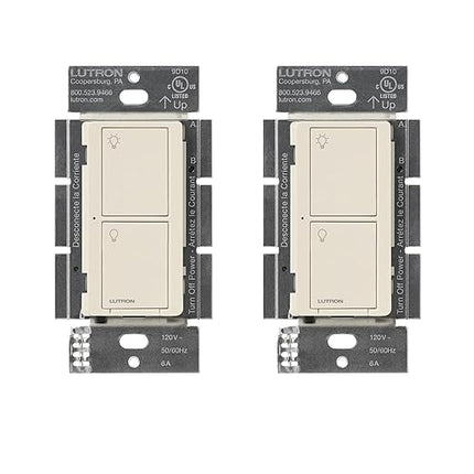Lutron Caseta Original Smart Light Switch (Lutron Smart Hub Required), for Home, LED, and Fans, 6 Amp, Single-Pole/3-Way, Neutral Required, PD-6ANS-LA-2-Pack, Light Almond, 2 Pack