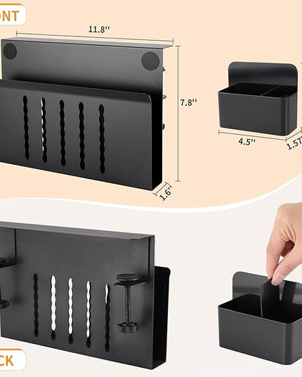 Desk Side Storage with Pen Holder, No Drill Hanging Desk Organizer Under Desk Storage Mount, Clamp-On Laptop Holder Table Side Tray Desktop Organization for Office and Home (Black)