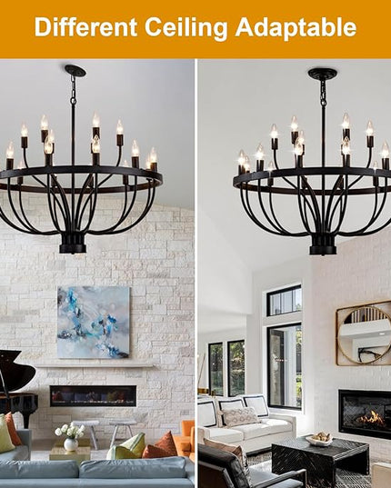 31.5 Inch Chandelier 18 Light Black Dining Room Light Fixture, Black Farmhouse Chandeliers for Dining Room, Large Chandelier Rustic Industrial Candle Chandeliers for Hallway, Entryway,Office,Bar