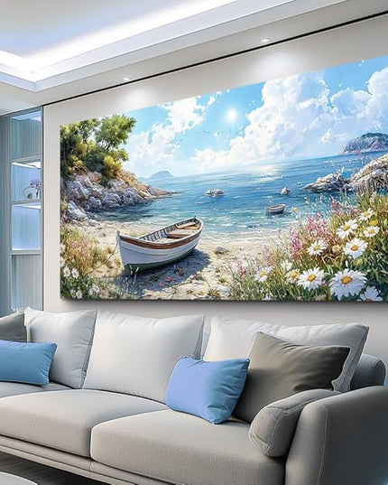 ZUITINGHUA Canvas Wall Art For Living Room Wall Decor For Bedroom Office Wall Decoration Seaside Boat Landscape Painting Farmhouse Pictures Artwork Room Aesthetic Home Decor 20x40 In