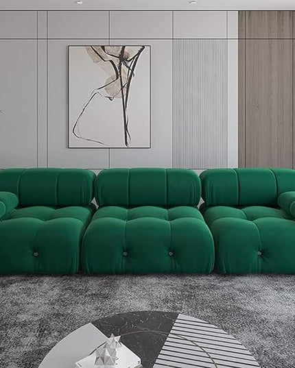 JACH 104" Convertible Modular Sectional Sofa, Minimalist Mid-Century Velvet Sofas Couches, Luxury Modern 3-Seat Wide Couch Sectional for Living Room Bedroom Office Apartment (Green)