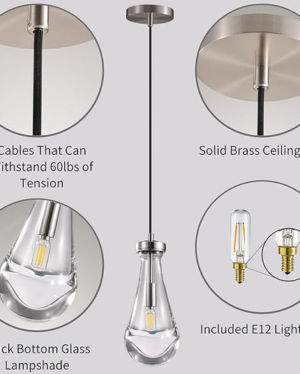 Modern Raindrop Pendant Lights, Kitchen Island Pendant Lights, Nickel Colored Brass Base Dining Room Light Fixture, and Interior Chandelier in The Living Room Hallway, Including The Bulb