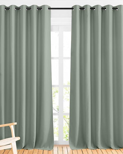 NICETOWN Sage Green 102 inch Curtains, Grommet Thermal Insulated Window Treatments Room Darkening Drape Room Divider for Living Room/Bedroom, W66 x L102, 2 Panels
