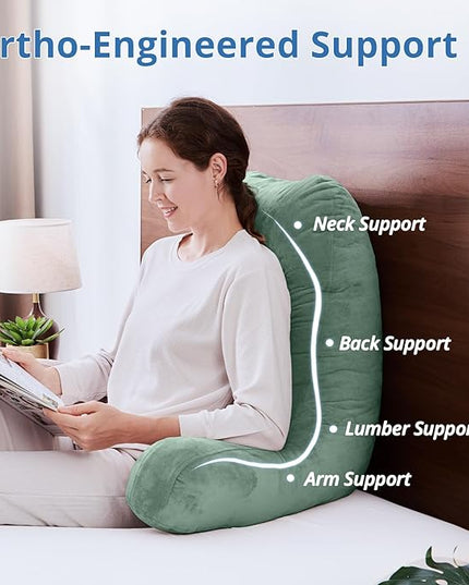 Sasttie 25-inch Reading Pillows for Sitting in Bed Adult, Jumbo Velvet Back Pillow Bed Sitting Up, XL High Back-Rest Support Cushion for Sit Up on Couch & Floor, Oeko-Tex Certified, Green