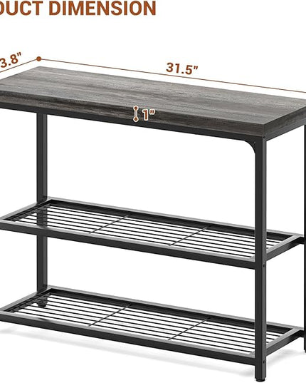 32" Small Console Table with Storage, 3-Tier Narrow Entryway Table, Sturdy Sofa Table with Mesh Shelves, Console Tables for Living Room, Bedroom, Hallway, Entryway, Foyer, Oak Grey