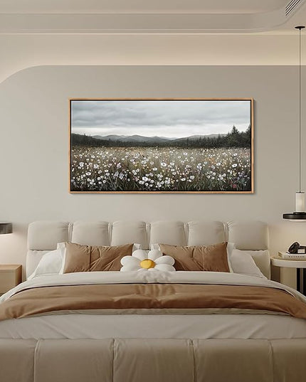 HGUAOA Vintage Framed Floral Landscape Wall Art for Living Room - Large Nature Artwork Above Bed Wall Decor - Farmhouse Mountain Pictures for Bedroom Wall Decor 20×40IN