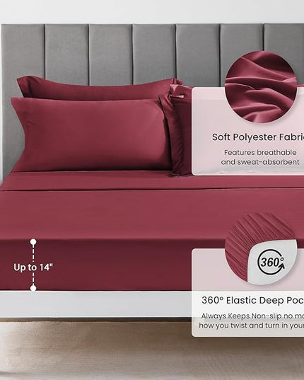 Love's cabin Twin Comforter Set Burgundy, 5 Pieces Twin Bed in a Bag, All Season Bedding Sets with 1 Comforter, 1 Flat Sheet, 1 Fitted Sheet, 1 Pillowcase and 1 Pillow Sham