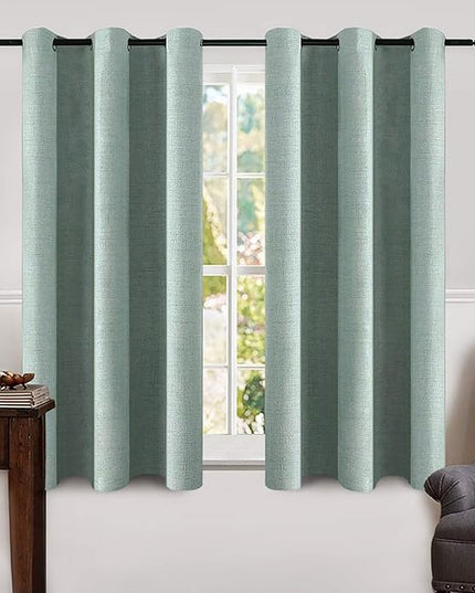 MIULEE Linen Blackout Curtains and Drapes 100% Room Darken Thermal Insulated Grommet Window Panels with Coating 2 PCs W 42 x L 63 inches Seafoam Green