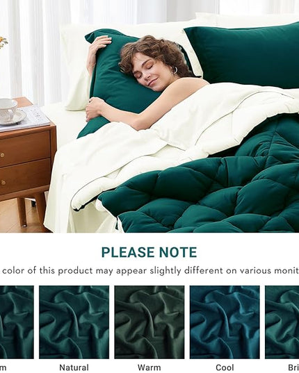 MUXHOMO 7 Pieces King Comforter Set, Reversible Bed in a Bag King Size, All Season Bedding Set with Comforter, Flat Sheet, Fitted Sheet, Pillowcases & Shams, Peacock Blue & Ivory