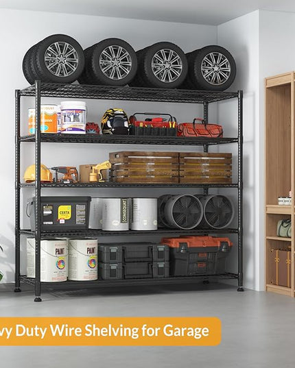 Himimi Storage Shelves with Wheels, 5-Tier Heavy Duty Steel Wire Rack Storage Shelving, Adjustable Metal Storage Shelves for Garage Kitchen Pantry Bathroom Laundry 18" D*60" W*82" H, Black