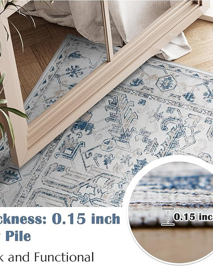 jinchan Lima Kitchen Runner Rug 3x10-2pcs, Bohemian Hallway Washable Rug Floral Non Slip with Rubber Backing Vintage Carpet Runner for Bedroom Bathroom Laundry Room Living Room Decor Blue
