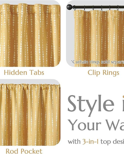 jinchan 95% Blackout Boho Curtains 84 Inches Long Mustard Moon Phases Printed Drapes Rod Pocket Thermal Insulated Curtains for BedroomNursery Yellow Window Drapes Curtain Set 2 Panels