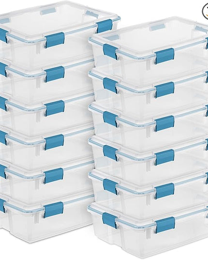 Sterilite 12-Pack Gasket Box, Weather-Resistant Storage Bins with Latching Lids, 37 Quart - Heavy-Duty Organizing Containers for Closet, Bathroom, and Office