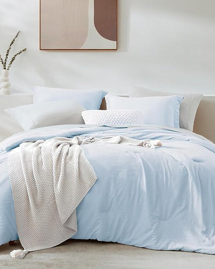 WRENSONGE King Comforter Set, 7 Pieces Ice Blue Soft Bed in a Bag King with Fitted Sheet, Flat Sheet, 2 Pillow Shams, and 2 Pillowcases- Warm Bedding Set for All Season