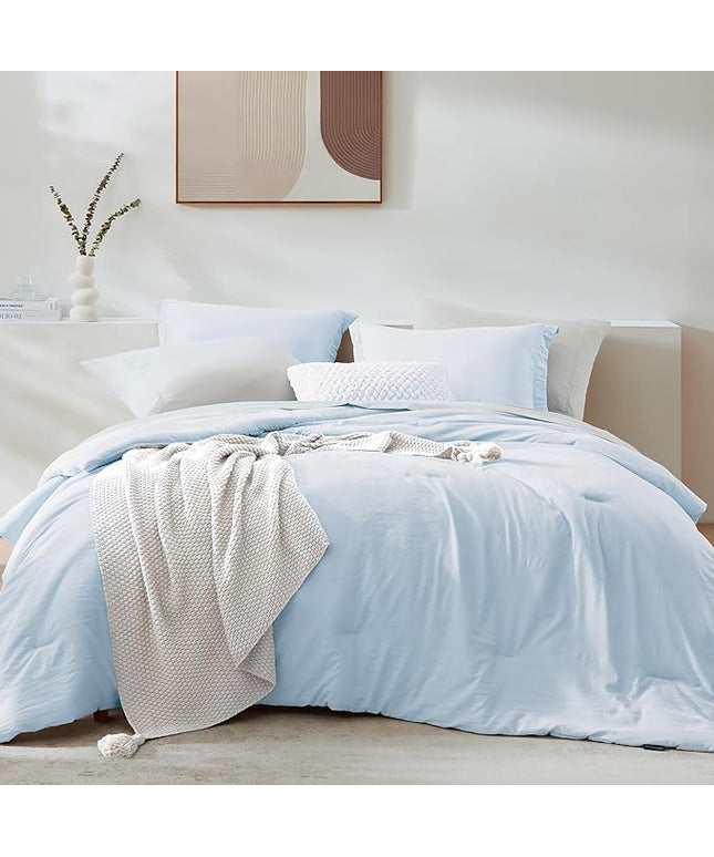 WRENSONGE Queen Comforter Set - 7 Pieces Ice Blue Soft Bed in a Bag Queen with Fitted Sheet, Flat Sheet, 2 Pillow Shams, and 2 Pillowcases- Warm Bedding Sets for All Season