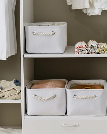 TheWarmHome Storage Bins for Shelves - Medium 3Pack 13.8L*9.8W*6.7H inch Fabric Storage Cubes Canves Storage Basket for Organizing Toys Baby Clothes Gift Dog (White)
