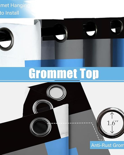 Light Blue 100% Blackout Curtains for Bedroom 96 inch Length 2 Panels Set White Grey Modern Abstract Geometric Black Out Curtains Insulated Room Darkening Window Drapes for Living Room, 52Wx96L