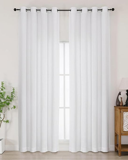 Chyhomenyc White Curtains 96 Inch Length 2 Panels, Light Filtering Faux Linen Textured Soft Airy Curtains for Living Room, Thick Farmhouse Grommet Bedroom Drapes, 50Wx96L Inch, 2PCS