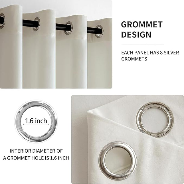 MIULEE Velvet Off White Elegant Grommet Curtains - Thermal Insulated Soundproof Room Darkening Black Out Curtains/Drapes for Classical Living Room Bedroom Decor - 52 x 108 Inch Set of 2