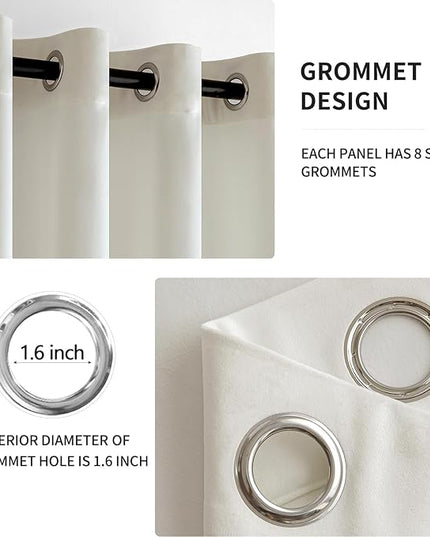 MIULEE 90 Inches Velvet Curtains Off White Elegant Grommet Curtains Thermal Insulated Soundproof Room Darkening Curtains/Drapes for Classical Living Room Bedroom Decor 52 x 90 Inch Set of 2