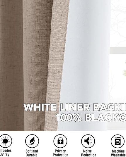 H.VERSAILTEX Linen Curtains 100% Blackout Curtains for Bedroom 63 inch Long Full Light Blocking Nature Linen Blended Window Curtains for Living Room Nickel Grommet (2 Panels, Heathered Sand)