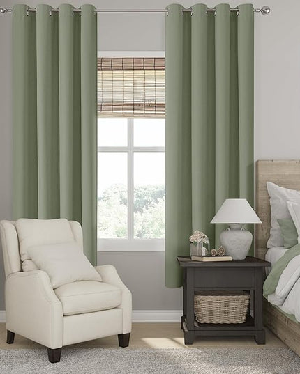 ChrisDowa 100% Blackout sage Solid Curtains 72 Inches Long 2 Panels for Bedroom Living Room,Farmhouse Room Darkening Thermal Insulated Soundproof Grommet Top Window Treatment Drapes,52x72