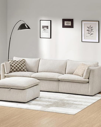 CHITA Luxury Oversized 114" L-Shaped Sectional Sofa Couch, Premium Down Filled Cloud Modular Sectional with Storage Ottoman, FSC Certified, Snow