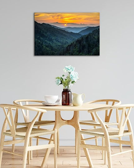 Forest Sunrise Wall Art Decor Great Smoky Mountains Photo Prints National Park Landscape Canvas Painting Artwork Framed for Bedroom Living Room (16x24 inch)