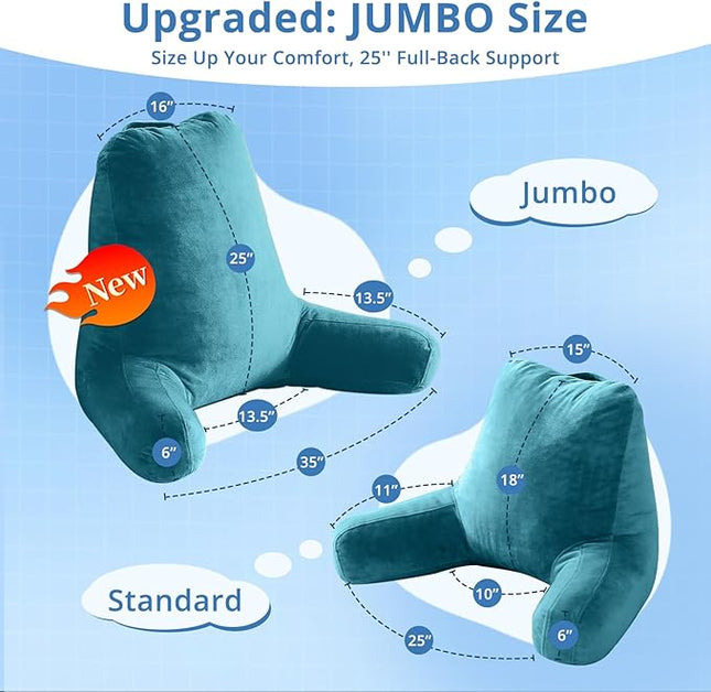 Sasttie 25-inch Reading Pillows for Sitting in Bed Adult, Jumbo Velvet Back Pillow Bed Sitting Up, XL High Back-Rest Support Cushion for Sit Up on Couch & Floor, Oeko-Tex Certified, Teal Blue