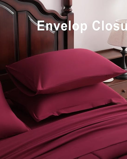 NTBAY Queen Comforter Set with Sheets, 7 Pieces Soft and Breathable Queen Bedding Set, Bed in a Bag, Down Alternative Comforter Set Solid Color All Season, Queen Bedding Set, Wine Red