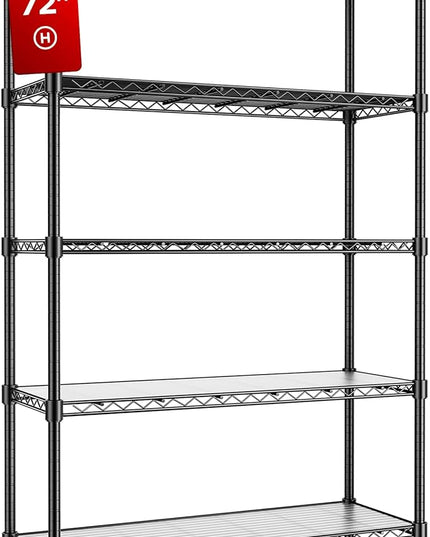45" W Storage Shelves 5 Tier Wire Shelving with Shelf Liners, Adjustable Metal Garage Shelving, 1875LBS Heavy Duty Commercial Storage Rack for Pantry Kitchen, 45" W x 16" D x 72" H, Black