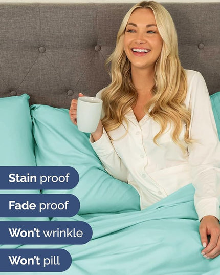 Extra Deep Twin XL Sheet Set - 4 Piece Breathable & Cooling Sheets - Hotel Luxury Bed Sheets Set - Easy & Secure Fit - Soft, Wrinkle Free & Comfy Sheets Set - Spa Blue Sheet Set w/Extra Deep Pockets