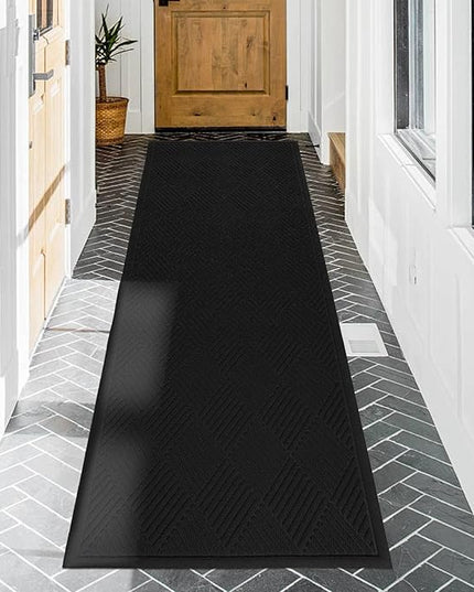 Sturdy Front Door Mat, Absorbent Muddy Dirt Resist Welcome Door Mats Outdoor Indoor, Stain and Fade Resistant, Non-Slip Rubber Backing Low Profile Doormat for Entryway, 72×24, Black