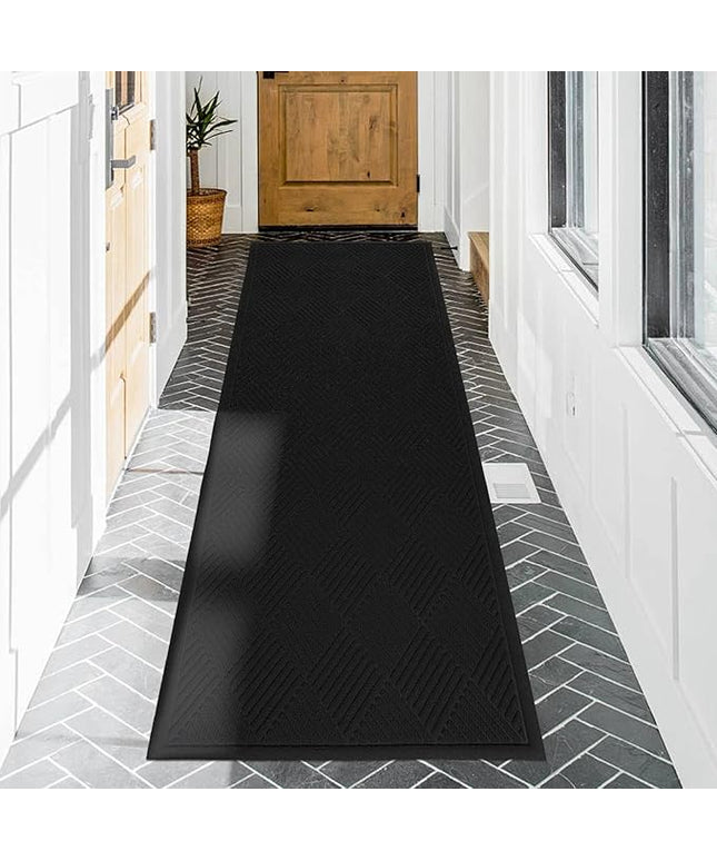 Sturdy Front Door Mat, Absorbent Muddy Dirt Resist Welcome Door Mats Outdoor Indoor, Stain and Fade Resistant, Non-Slip Rubber Backing Low Profile Doormat for Entryway, 72×24, Black